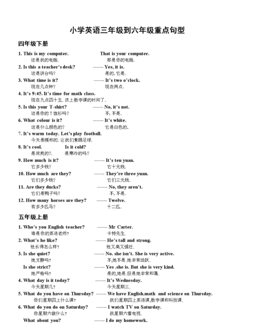 小学英语的五种句型
,小学英语语必须掌握的句型要全部图1