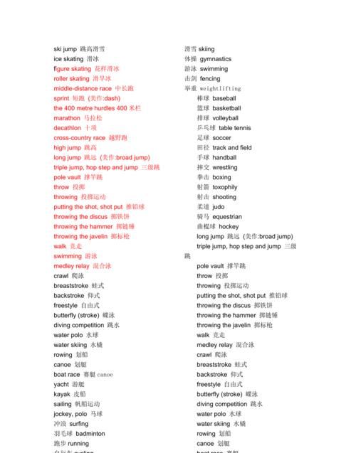 运动项目英语单词
,英语:写出十个以上关于运动项目的单词图4