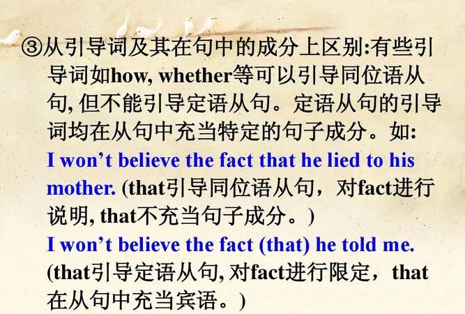 同位语引导词分别做什么成分
,同位语从句语法详解及例句图4