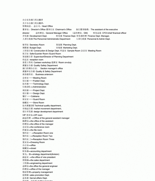 学校各类办公室英文翻译
,学校所设部门校长办公室、教导处、总务处、后勤部的英语准确...图1