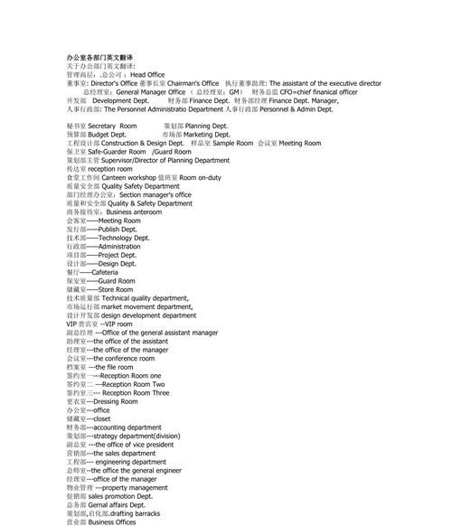 学校各类办公室英文翻译
,学校所设部门校长办公室、教导处、总务处、后勤部的英语准确...图4