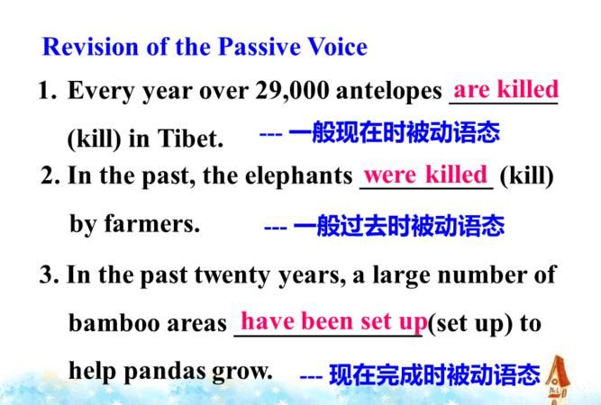 现在进行时被动语态5个例句
,用英语八大时态各造十句话在选五句改成被动语态的句子图2