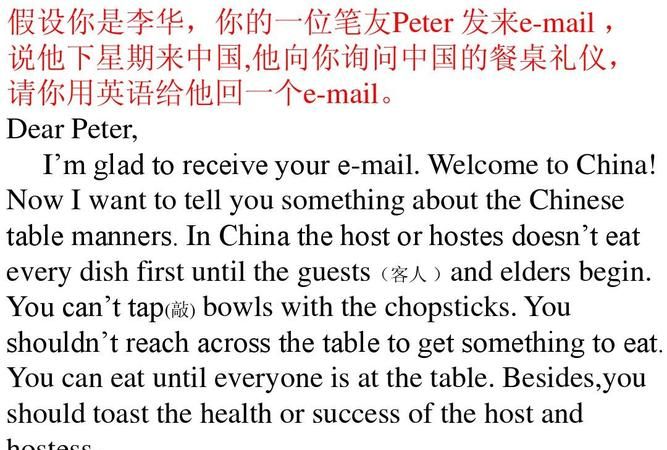 中国见面礼仪英语作文
,向外国笔友介绍中国餐桌礼仪英语作文带翻译图3