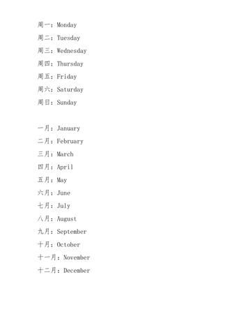 周一到周日,一月到十二月的英文单词?