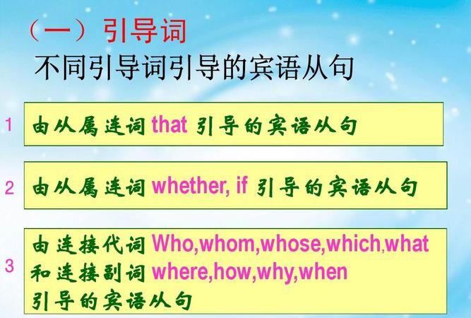 一下主语从句表语从句宾语从句同位语从句定语从句的引导词分别是什么