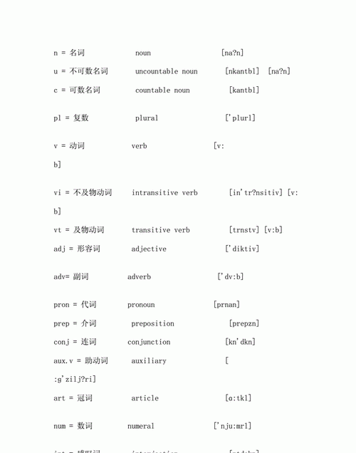 英语词性分类12种及缩写