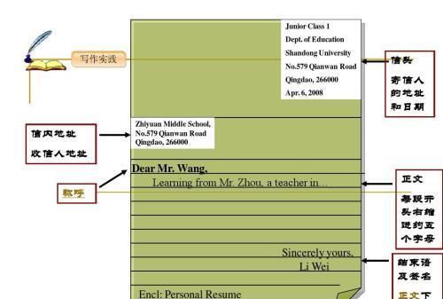 英语书信格式作文模板四级